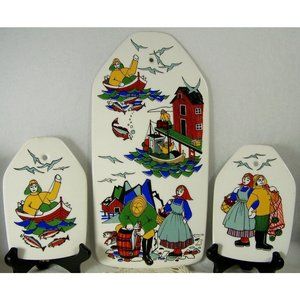 Norway Torskefiske Handpainted Silkscreen Gerd Design Wall Plaques, Set of 3